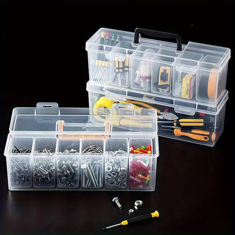 Hardware Tool Storage Box, Multi-Compartment Transparent Tool Organizer, Screw and Accessory Sorting Box, Household Screw, Wrenc
