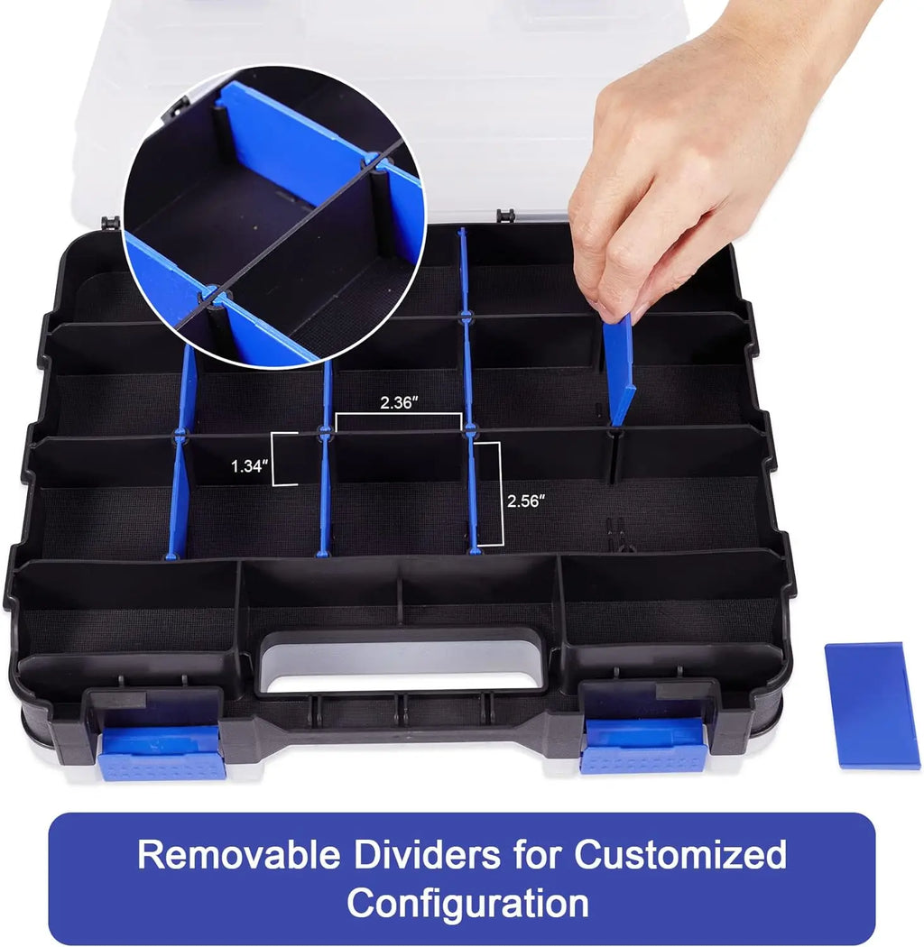 Tools Organizer Box Big Parts Storage Box 34-Compartment Double Side Hardware Organizers Plastic Dividers for Screws, Nuts, Na