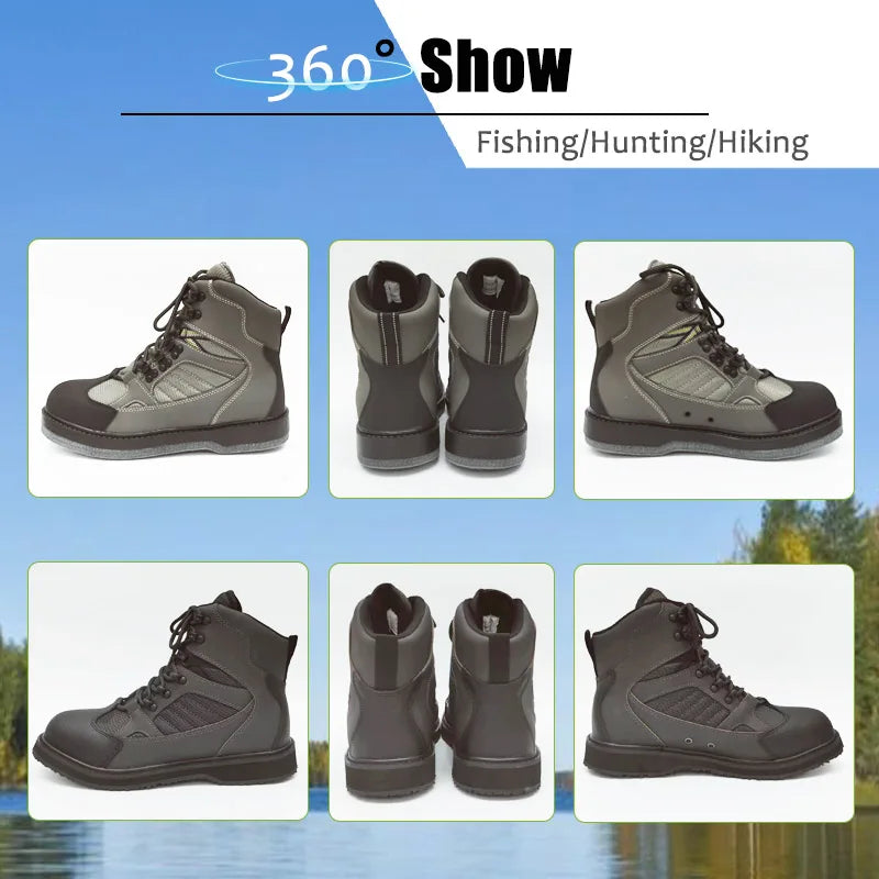 Fly Fishing Wading Upstream Hunting Shoes Leaking Water Boots Anti-Slippery Felt or Rubber Sole Reef Rock Fishing Shoes