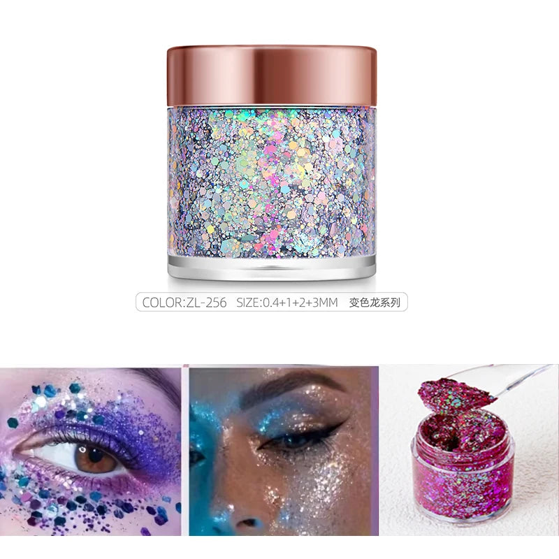 Chameleon Glitter Gel Sequins for Eye & Body Hair Makeup,Long-Lasting Shimmer Face Make Up Decorations for DIY Art & Parties