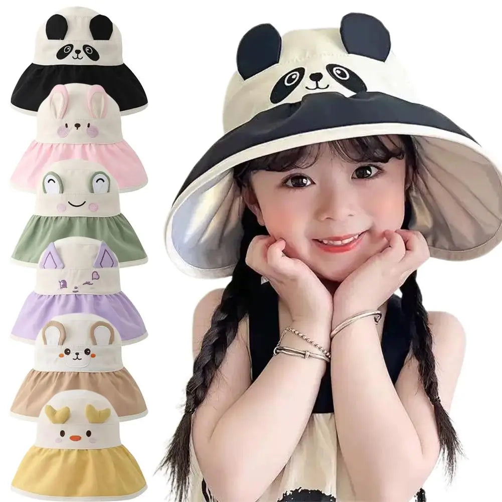 Summer Sun Hat For Kid Boys Girls Lightweight Cute Animal Bucket Hat Wide Brim Fisherman Cap UV Protection Hat for Beach Outdoor