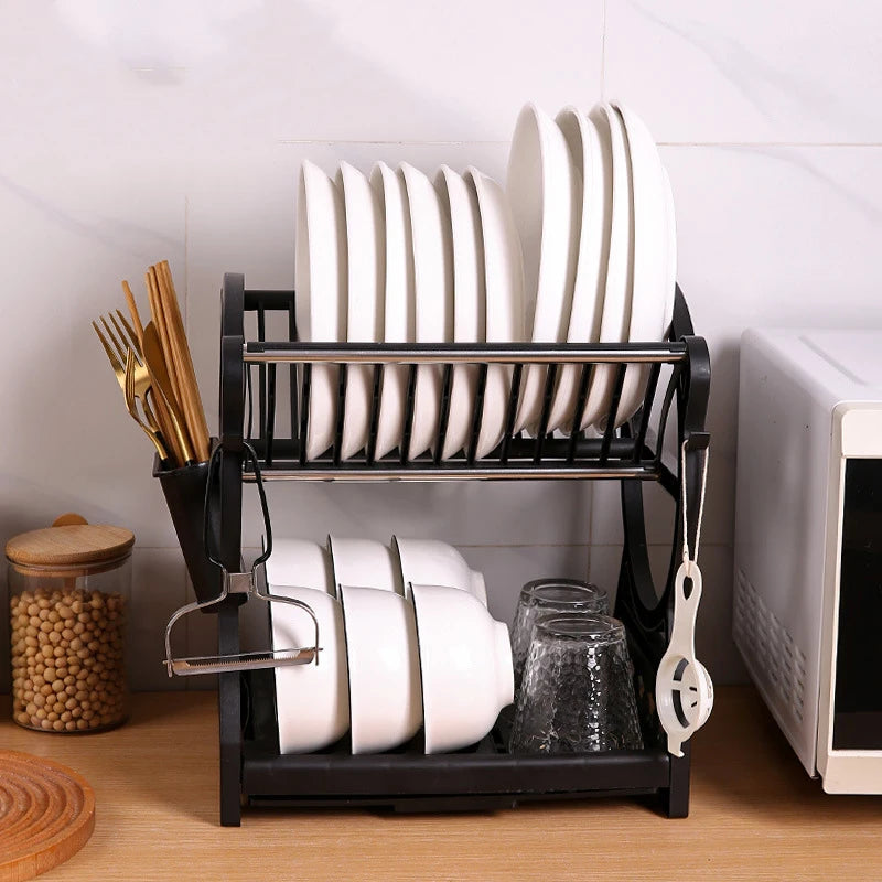 Kitchen Multifunctional Storage Rack, Bowl And Plate Organizer With Drainage Rack, Countertop Cutlery Storage Rack