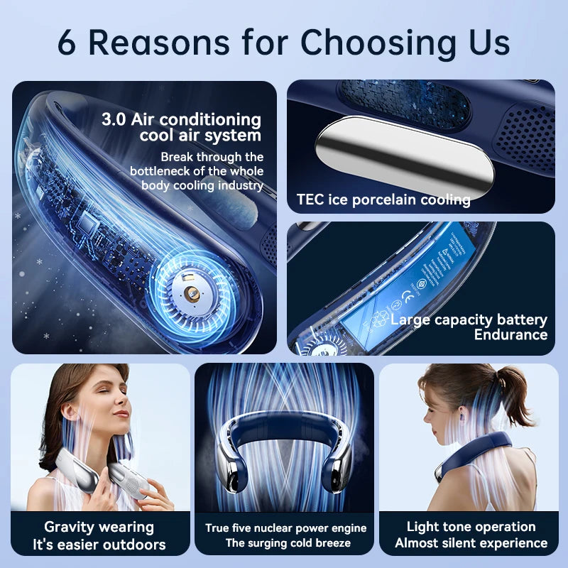 2026 New Neck Fan Portable Fan Bladeless Neck Fan Wearable Fan Cooling Fan Portable Air Conditioner Rechargeable Fan for Outdoor