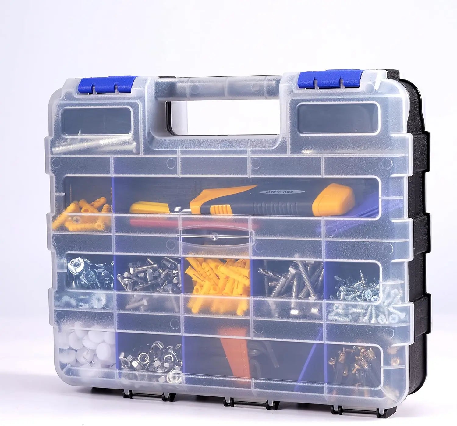 Tools Organizer Box Big Parts Storage Box 34-Compartment Double Side Hardware Organizers Plastic Dividers for Screws, Nuts, Na