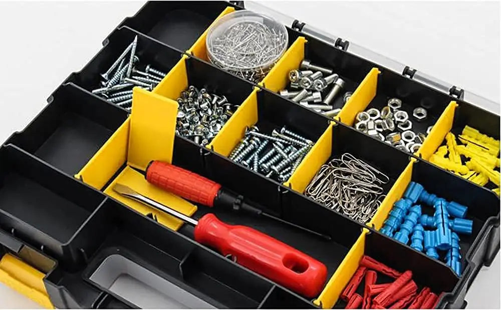 Tools Organizer Box Big Parts Storage Box 34-Compartment Double Side Hardware Organizers Plastic Dividers for Screws, Nuts, Na
