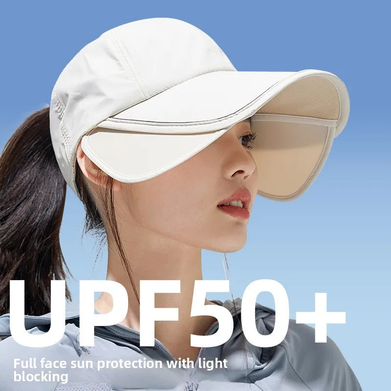 Summer Sun Hat for Women, Enlarged and Widened Brim, Outdoor Sports, Empty Top Duckbill Hat, Tied Ponytail Sun Hat