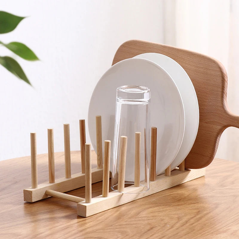 Space-Saving Wooden Kitchen Organizer: Sturdy Multipurpose Rack for Dishes, Cups, and Cutting Boards