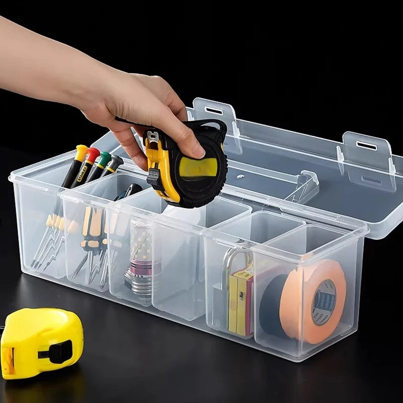 Hardware Tool Storage Box, Multi-Compartment Transparent Tool Organizer, Screw and Accessory Sorting Box, Household Screw, Wrenc