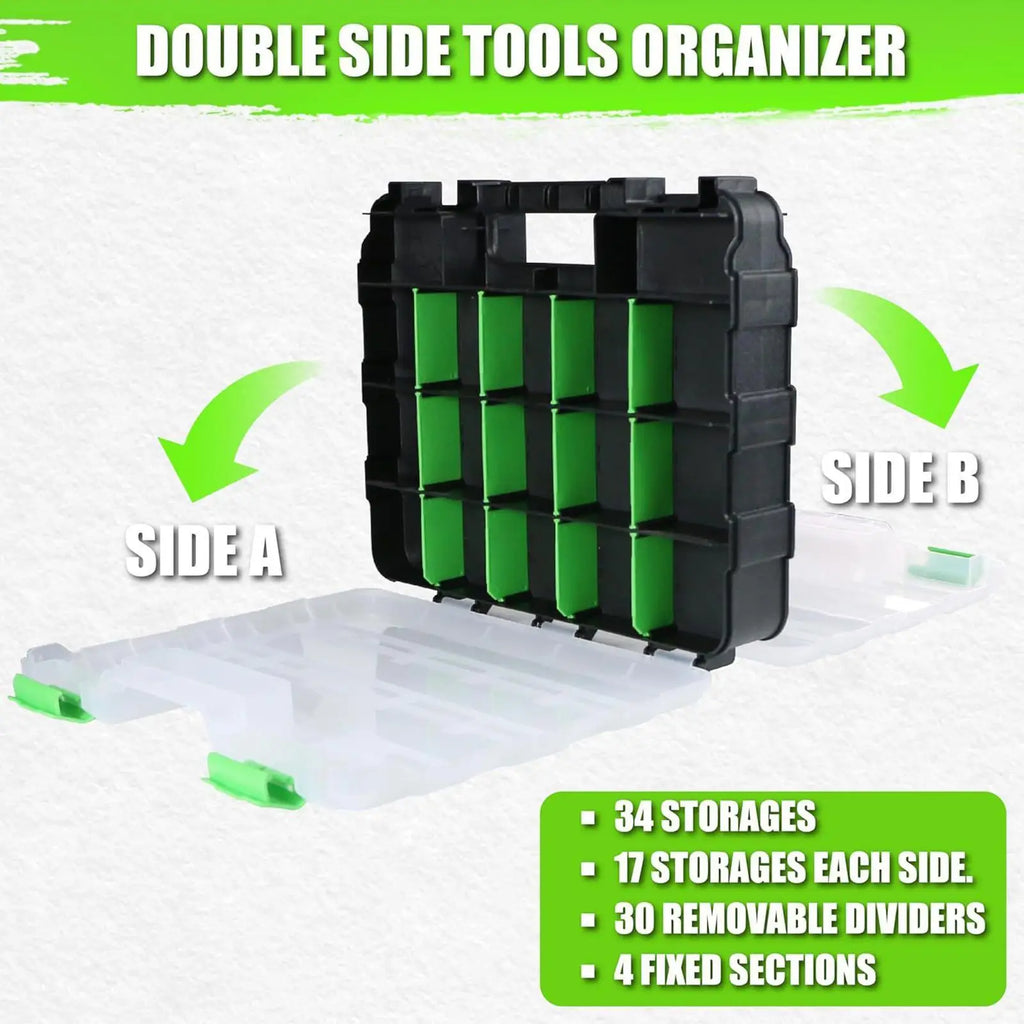 Multipurpose Tools Organizer Box with 34 Compartments Hardware Storage Container for Nuts Small Parts Screw Fasteners Crafts