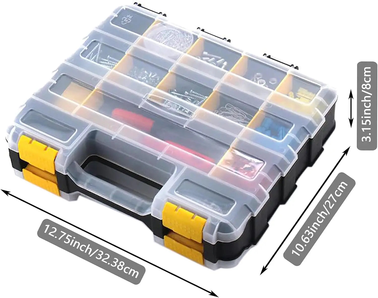 Tools Organizer Box Big Parts Storage Box 34-Compartment Double Side Hardware Organizers Plastic Dividers for Screws, Nuts, Na