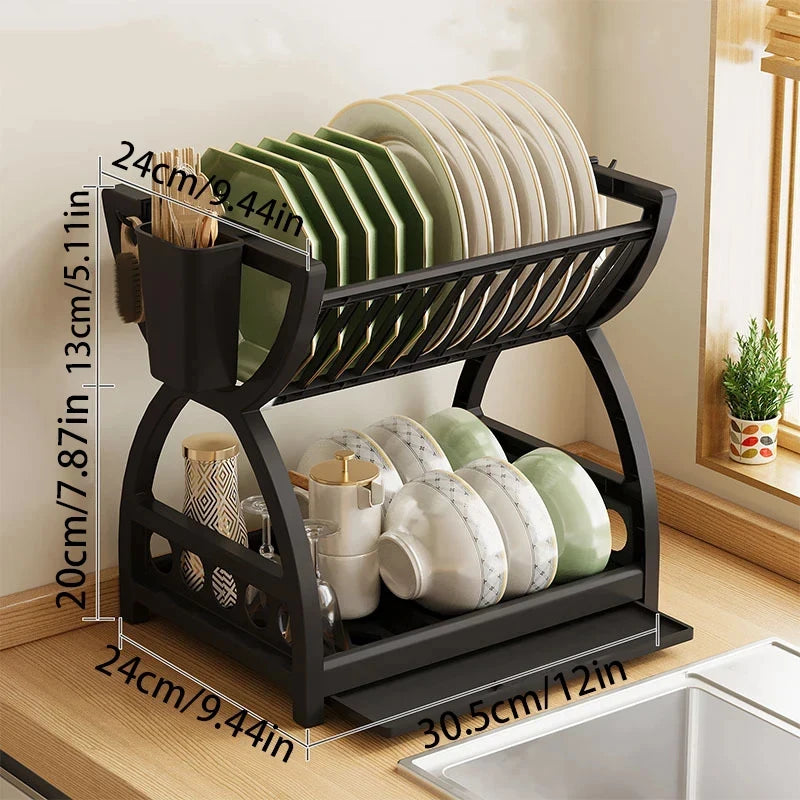 Kitchen Multifunctional Storage Rack, Bowl And Plate Organizer With Drainage Rack, Countertop Cutlery Storage Rack
