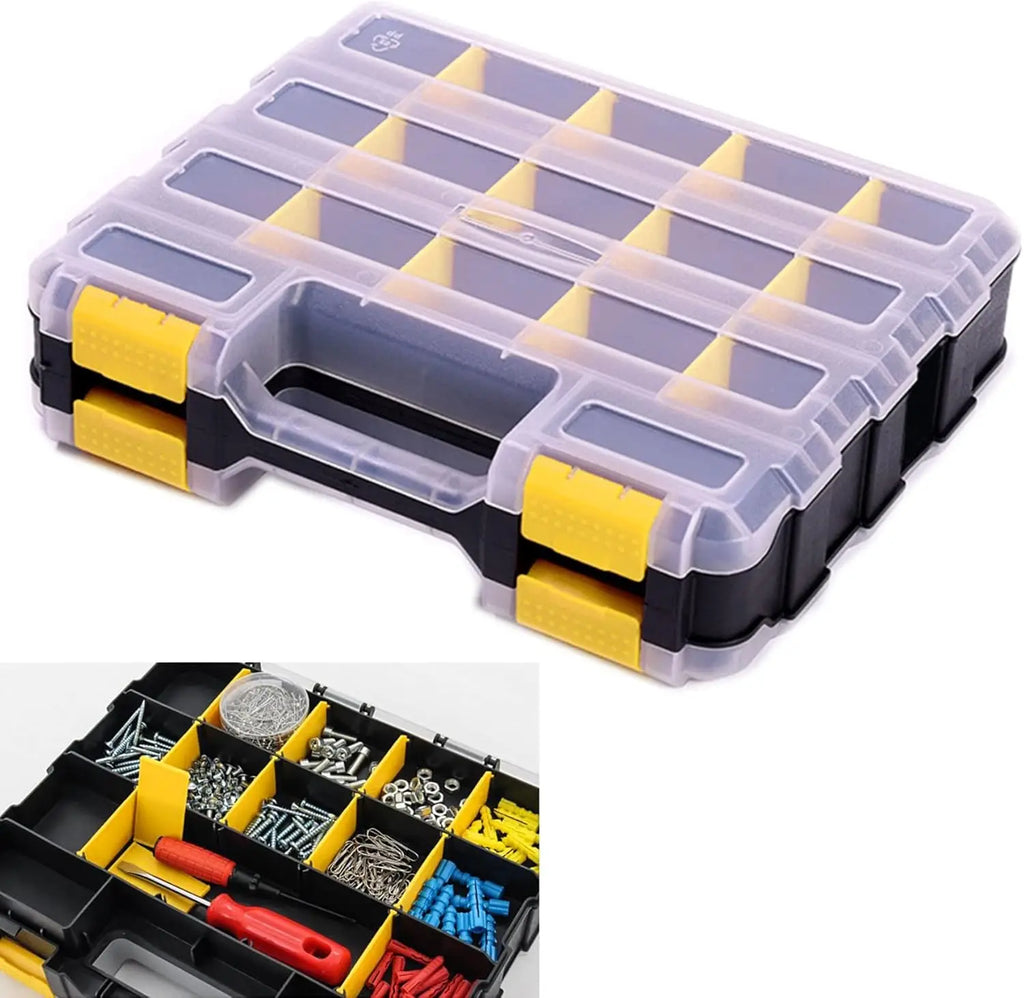 Tools Organizer Box Big Parts Storage Box 34-Compartment Double Side Hardware Organizers Plastic Dividers for Screws, Nuts, Na