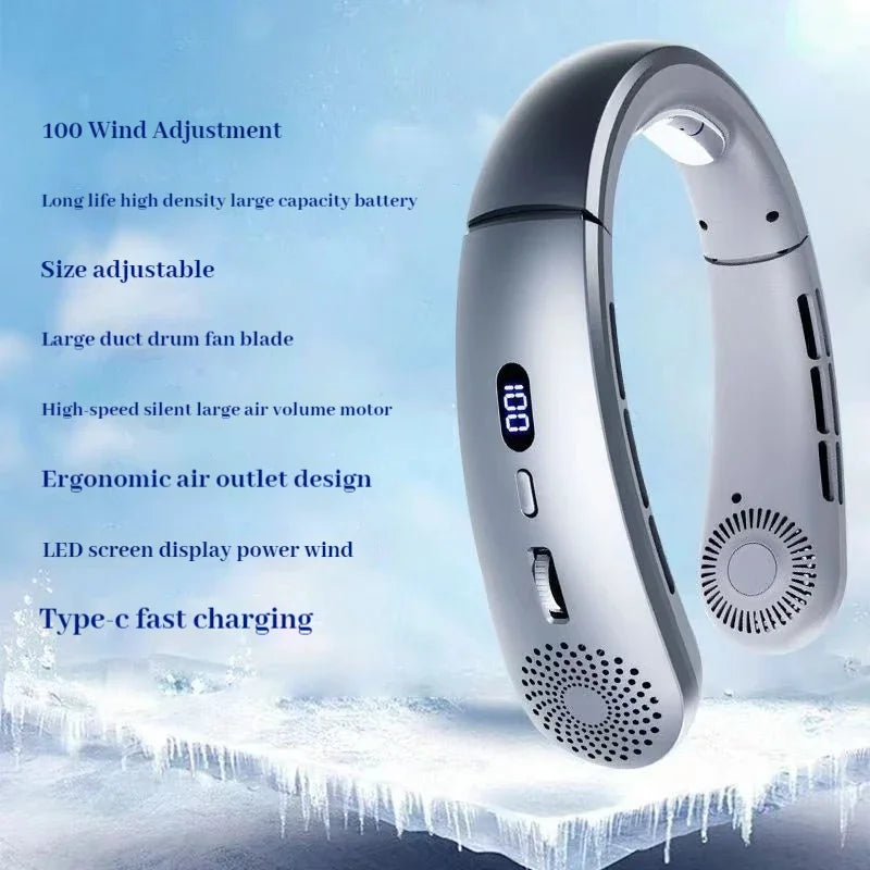 Portable Neck Fan, Upgraded 100 Speeds Personal Bladeless Fan Wearable with Neck Brace, 4000mAh Rechargeable Battery Operated,