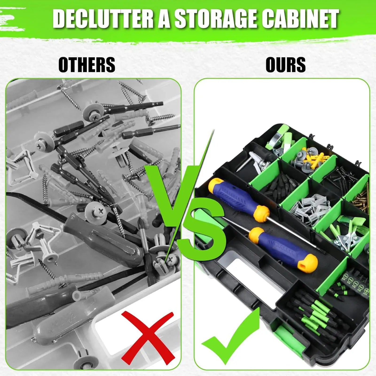 Multipurpose Tools Organizer Box with 34 Compartments Hardware Storage Container for Nuts Small Parts Screw Fasteners Crafts