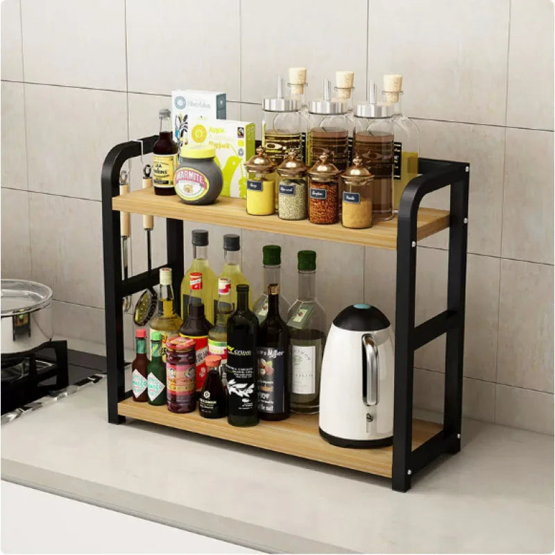 Kitchen Countertop Organizer 1pc 2-Tier Rustproof Metal Shelf Space Saver for Condiments Coffee Mugs Daily Storage