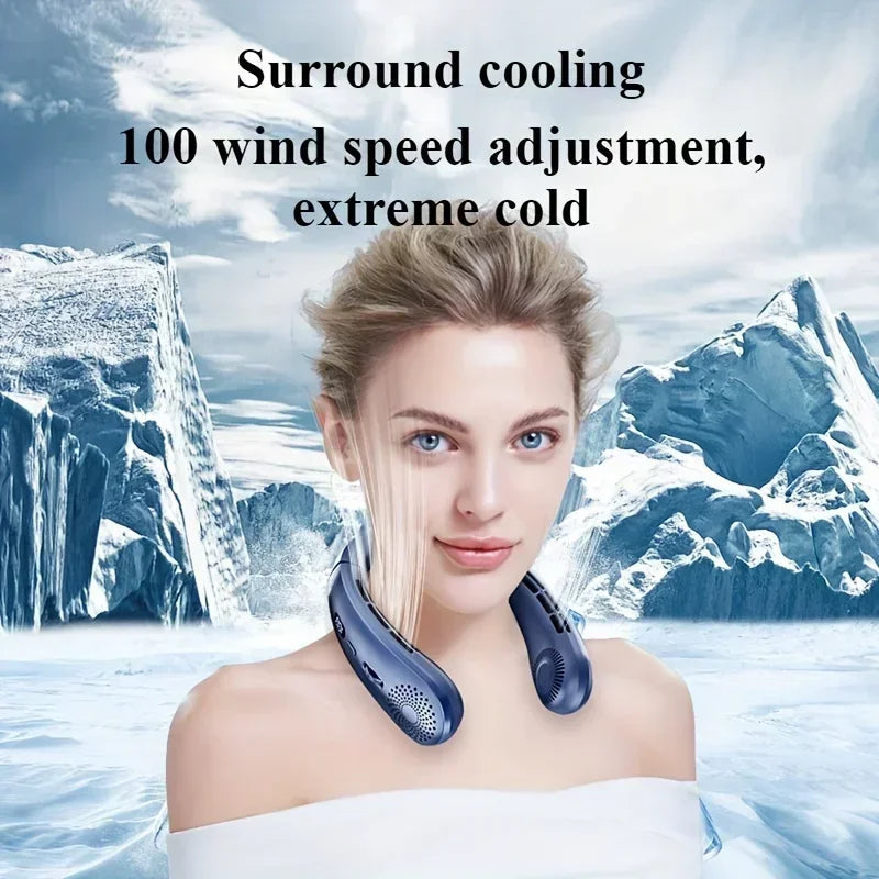Portable Neck Fan, Upgraded 100 Speeds Personal Bladeless Fan Wearable with Neck Brace, 4000mAh Rechargeable Battery Operated,