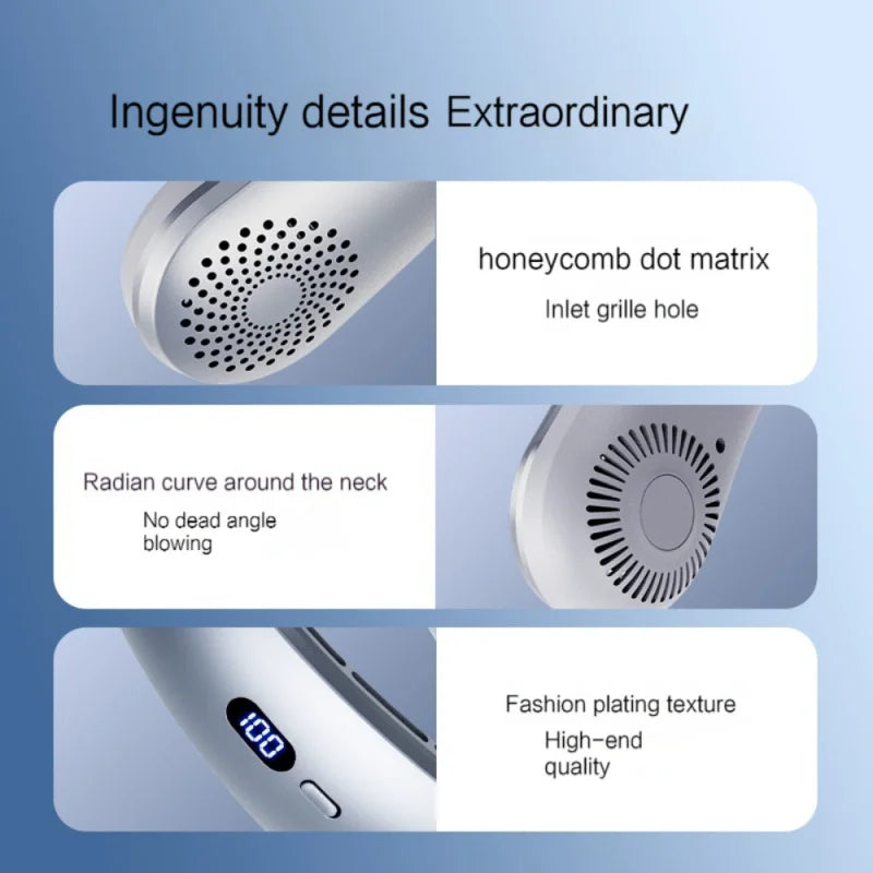 Portable Neck Fan, Upgraded 100 Speeds Personal Bladeless Fan Wearable with Neck Brace, 4000mAh Rechargeable Battery Operated,