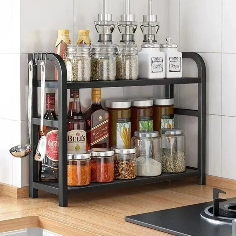 Kitchen Countertop Organizer 1pc 2-Tier Rustproof Metal Shelf Space Saver for Condiments Coffee Mugs Daily Storage