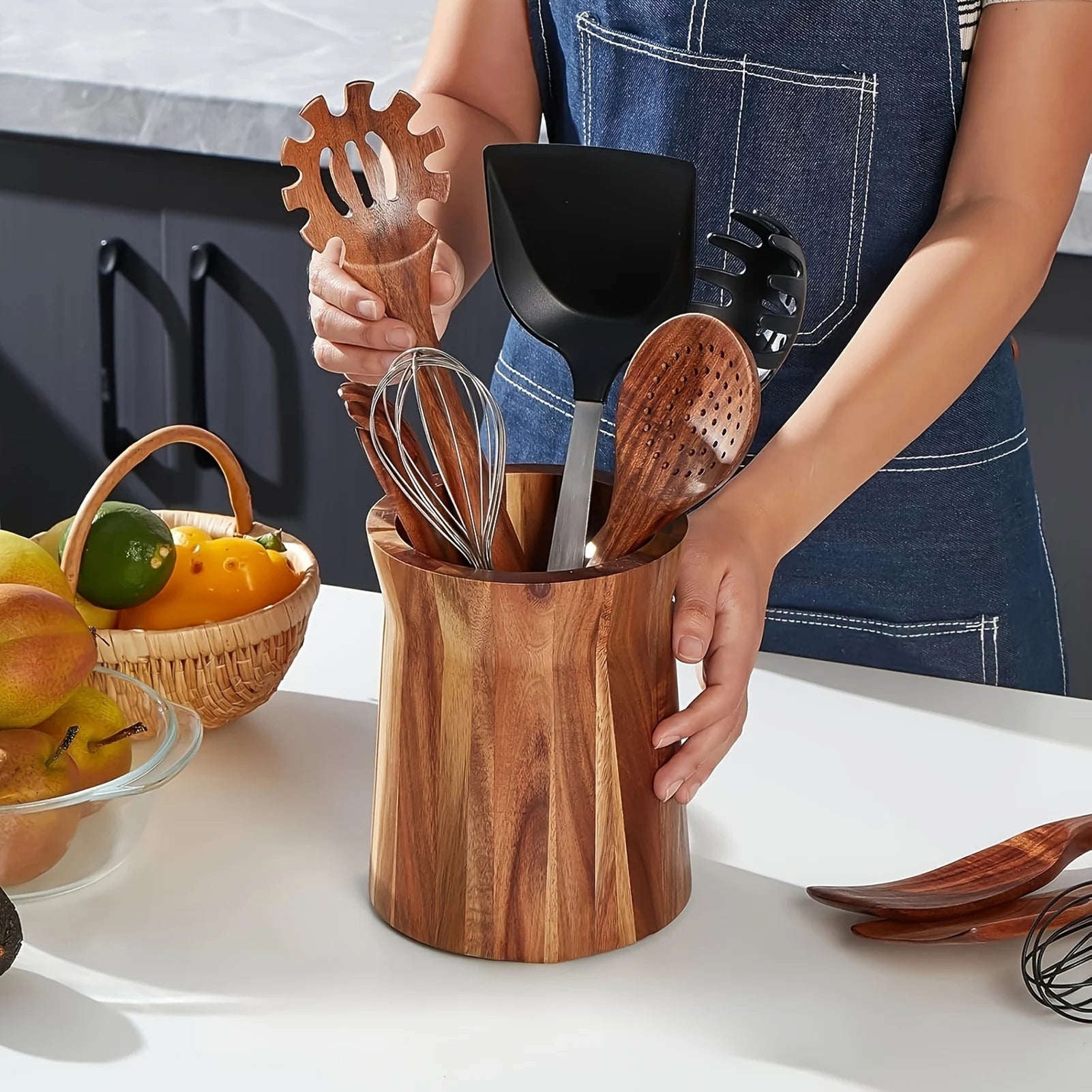 Natural Wooden Kitchen Organizer Storage Box Cabinet Drawer Dividers Closet Space Saver Cooking Tool Home Organization Supplies