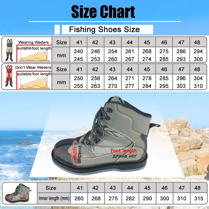 Fly Fishing Wading Upstream Hunting Shoes Leaking Water Boots Anti-Slippery Felt or Rubber Sole Reef Rock Fishing Shoes
