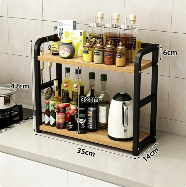 Kitchen Countertop Organizer 1pc 2-Tier Rustproof Metal Shelf Space Saver for Condiments Coffee Mugs Daily Storage