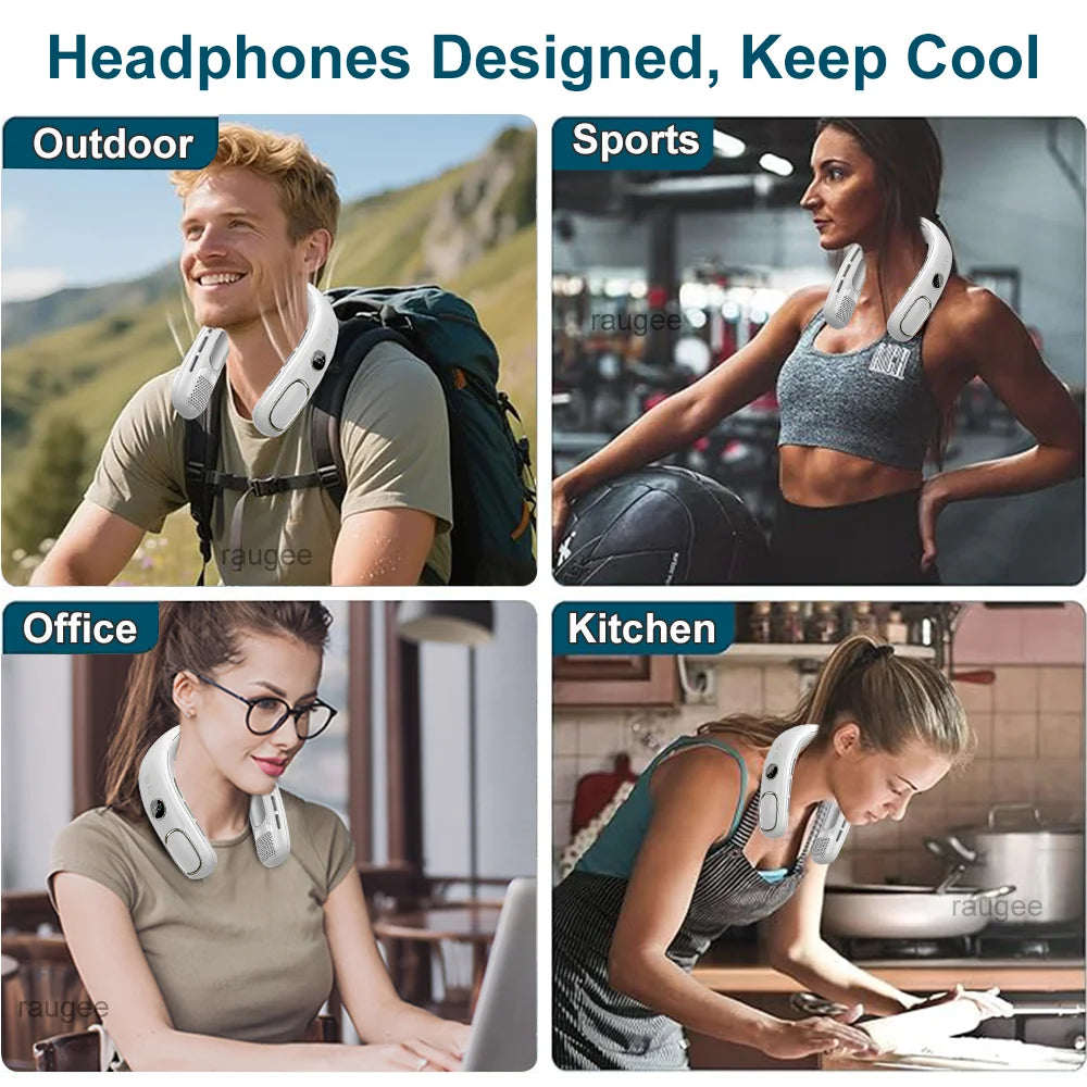 Portable Neck Fan Mini Neck Cooler Bladeless Hanging Neck Fan 4000mAh USB Rechargeable Ice Cooling fan with LED Digital Display
