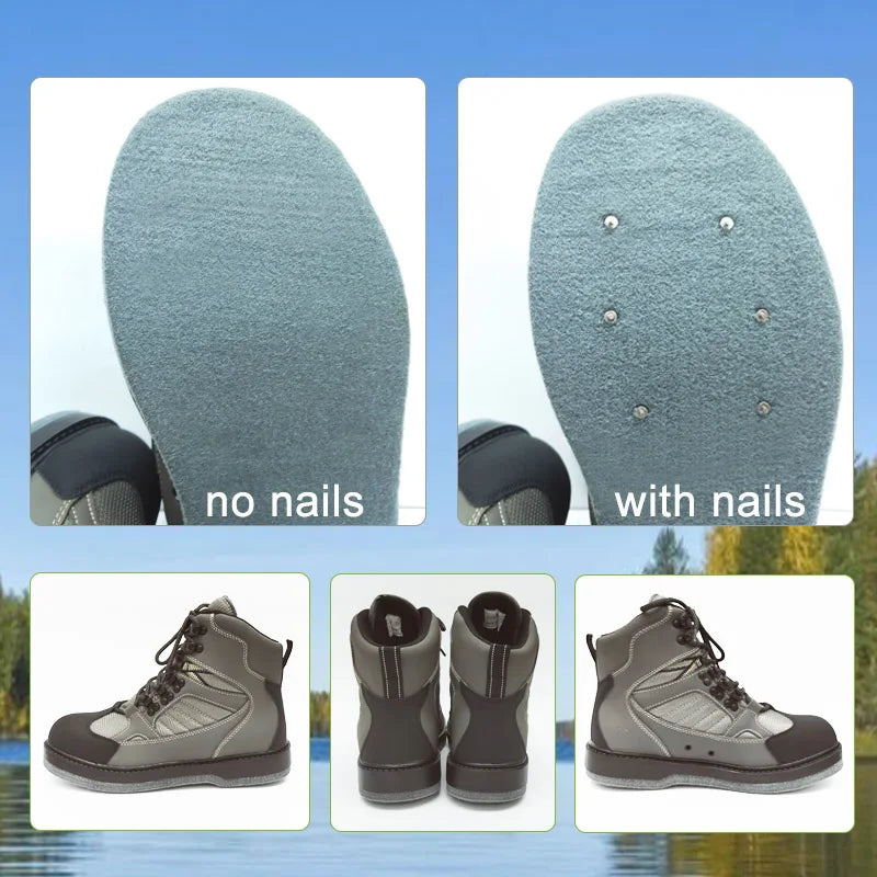 Fly Fishing Wading Upstream Hunting Shoes Leaking Water Boots Anti-Slippery Felt or Rubber Sole Reef Rock Fishing Shoes