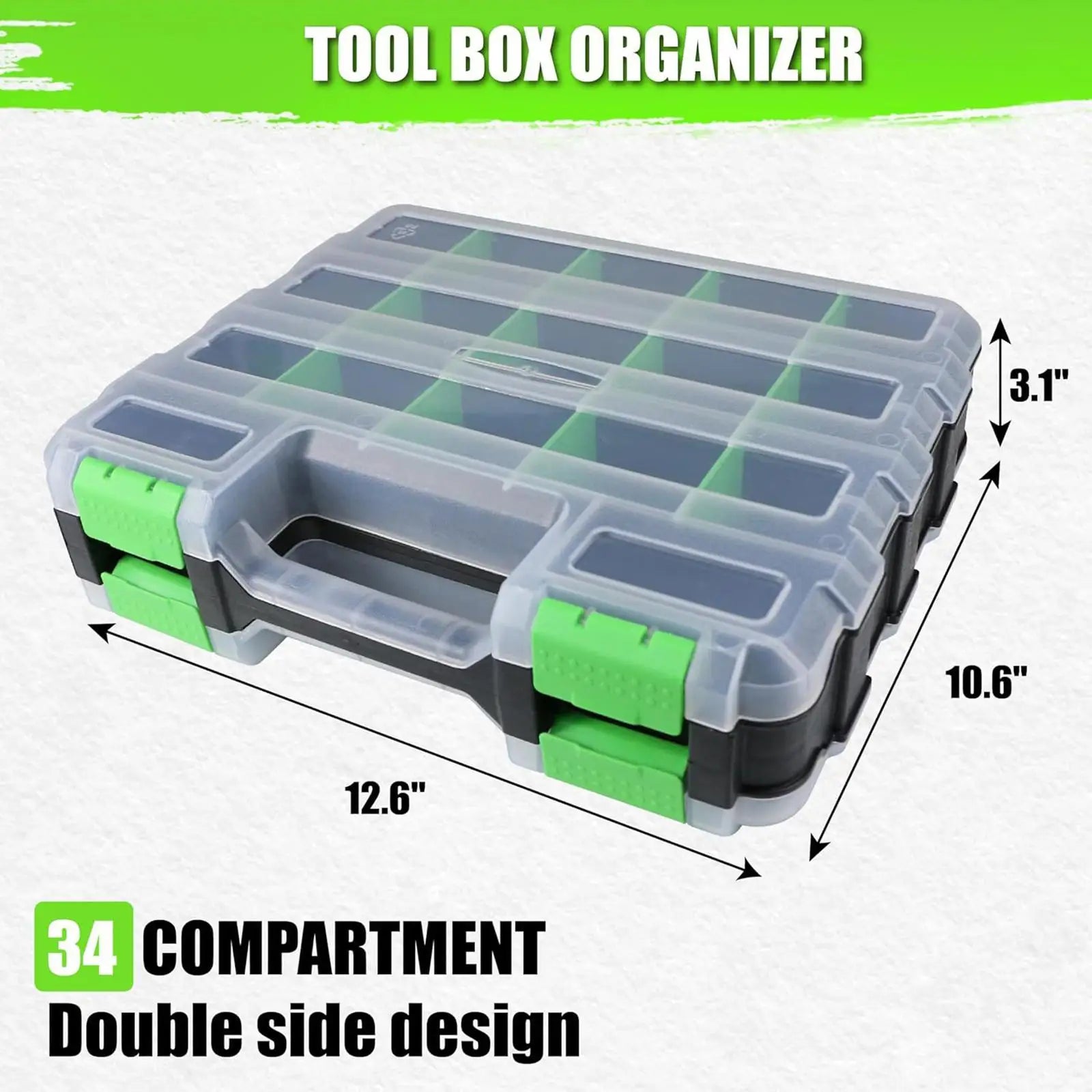 Multipurpose Tools Organizer Box with 34 Compartments Hardware Storage Container for Nuts Small Parts Screw Fasteners Crafts