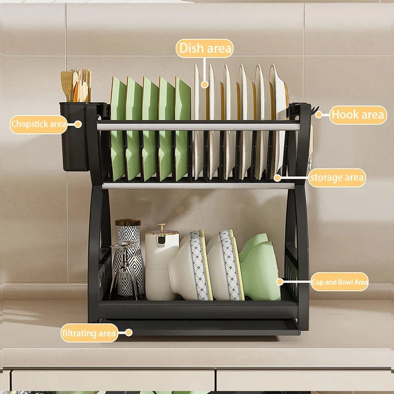 Kitchen Multifunctional Storage Rack, Bowl And Plate Organizer With Drainage Rack, Countertop Cutlery Storage Rack