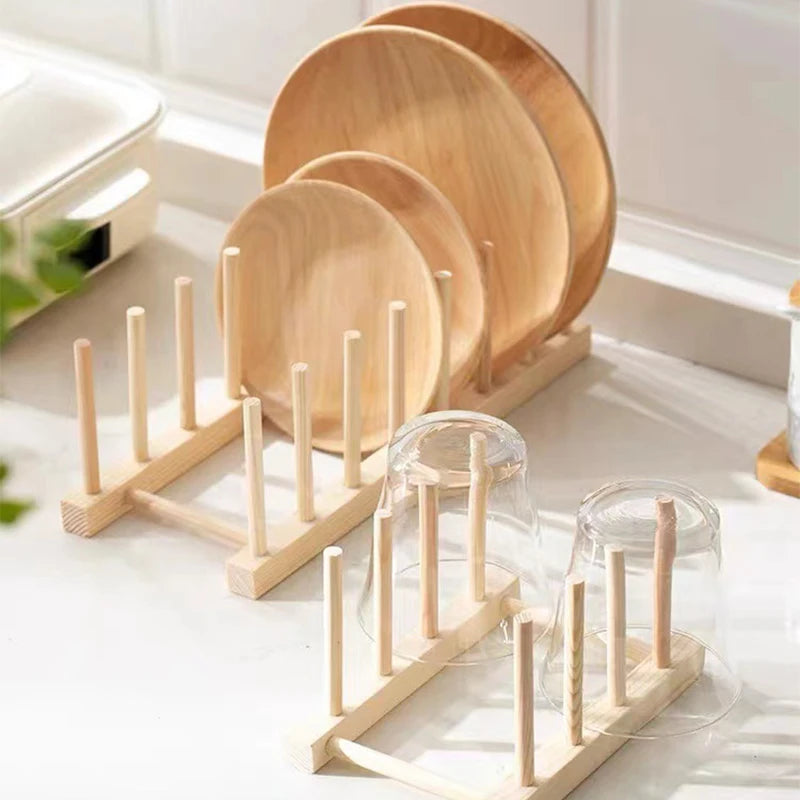 Space-Saving Wooden Kitchen Organizer: Sturdy Multipurpose Rack for Dishes, Cups, and Cutting Boards