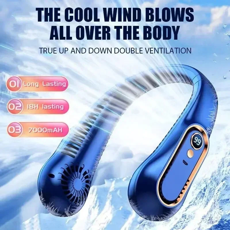 Portable Mini Hanging Neck Fan Digital Display Power Ventilador Bladeless Neckband Fan Air Cooler USB Rechargeable Electric Fans