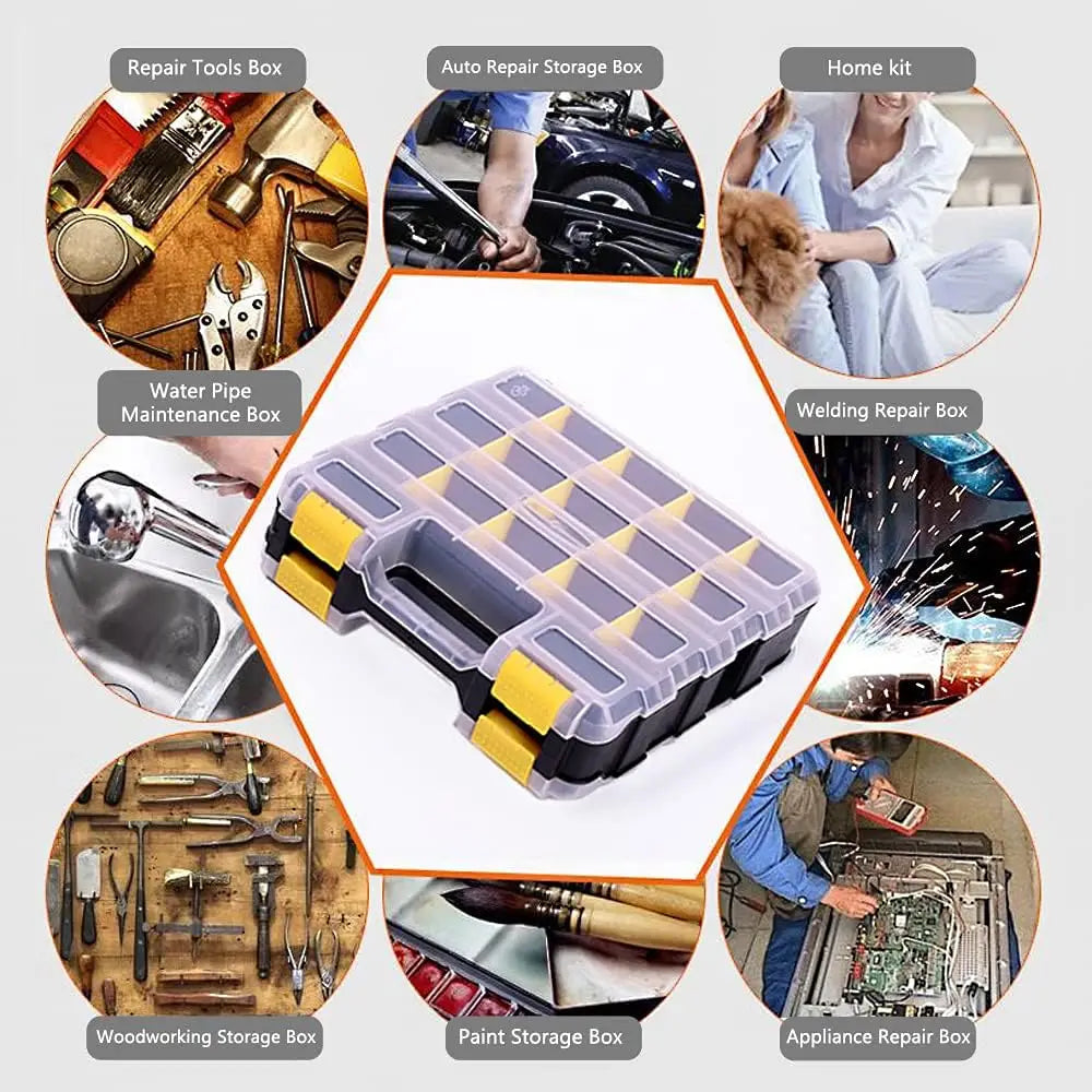 Tools Organizer Box Big Parts Storage Box 34-Compartment Double Side Hardware Organizers Plastic Dividers for Screws, Nuts, Na