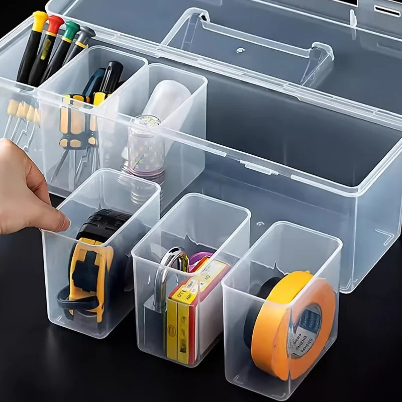 Hardware Tool Storage Box, Multi-Compartment Transparent Tool Organizer, Screw and Accessory Sorting Box, Household Screw, Wrenc