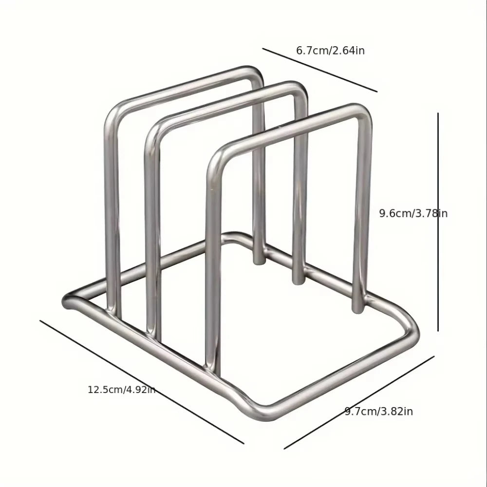 1pc Space-Saving Stainless Steel Pot Lid and Cutting Board Organizer Combo - Heavy-Duty Countertop Rack, kitchen organizer