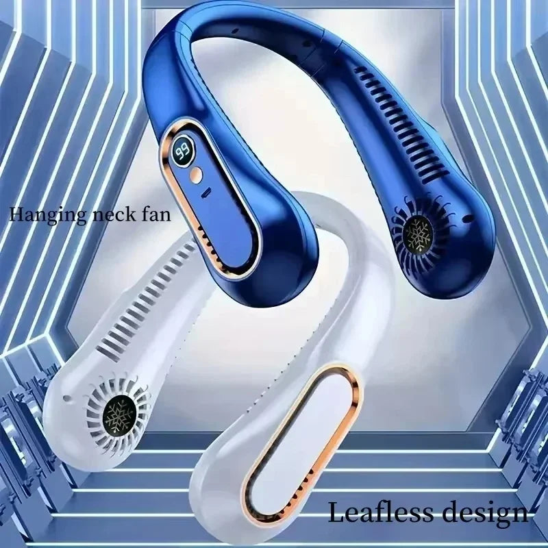 Portable Mini Hanging Neck Fan Digital Display Power Ventilador Bladeless Neckband Fan Air Cooler USB Rechargeable Electric Fans