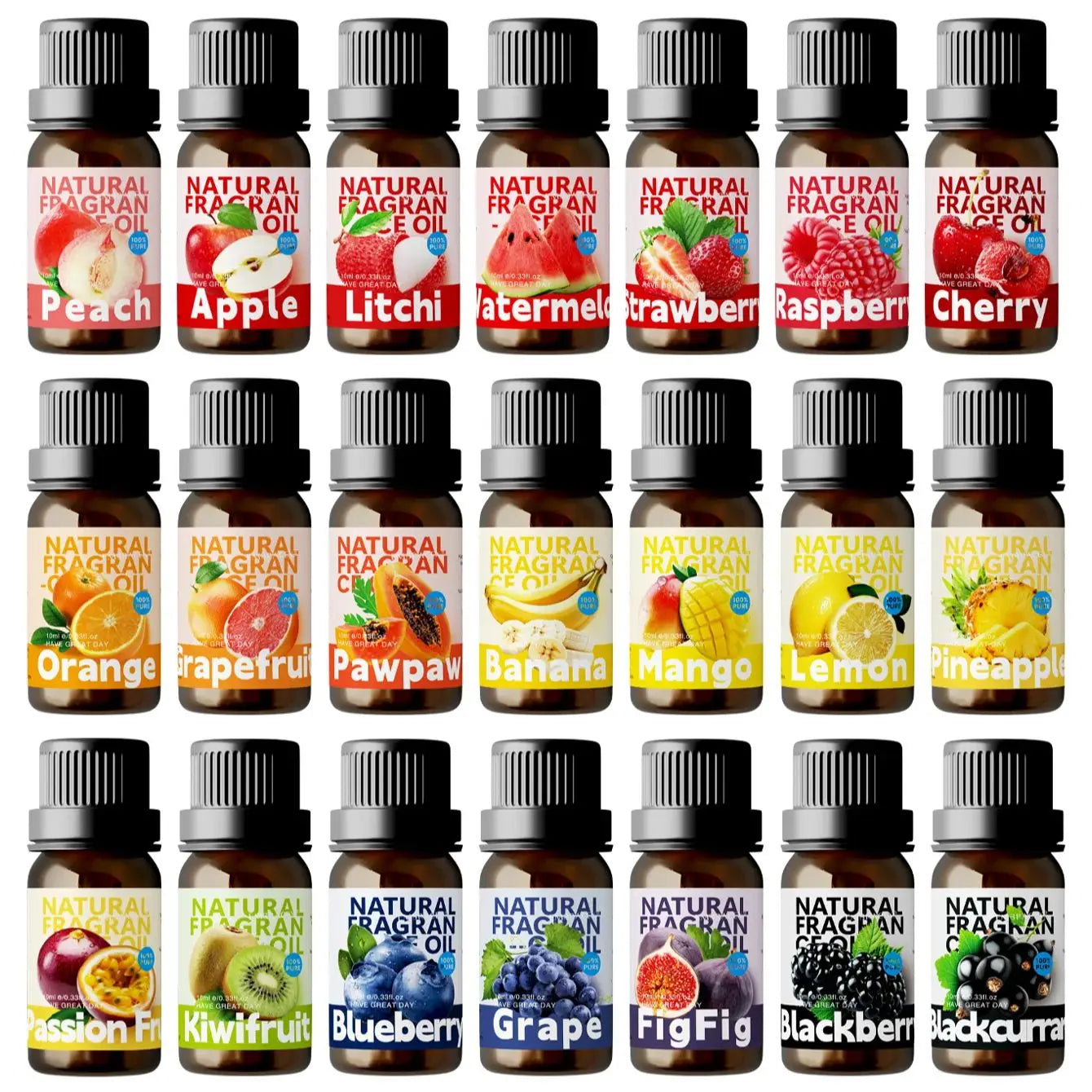 25Type Fruit Essential Oils Fruity Fragrance Oil for Diffuser Candles Making -Strawberry Lemon Peach Banana Mango